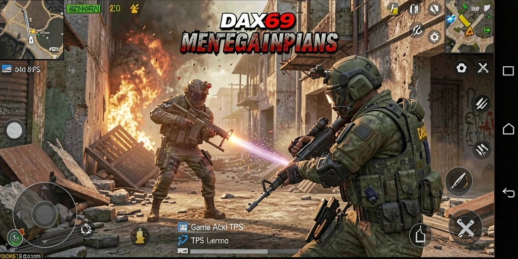 Gameplay DAX69 dengan aksi tembak-menembak yang seru dan mendebarkan.
