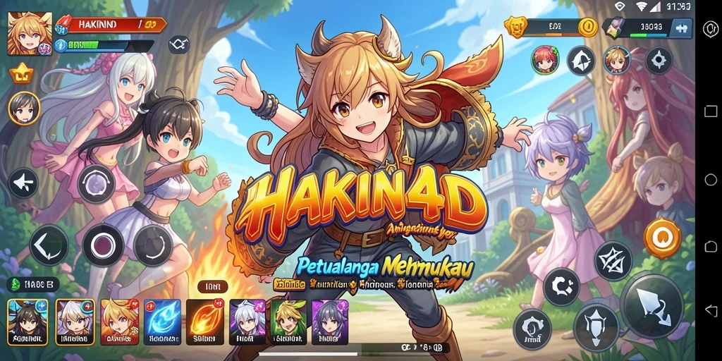 Tangkapan layar utama HAKIN4D menampilkan aksi seru dan karakter anime.