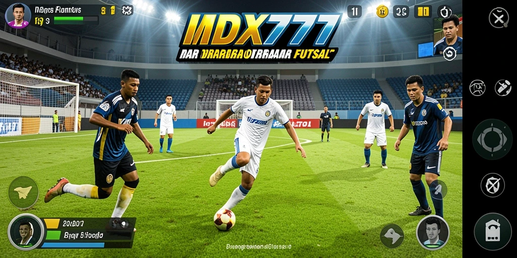 Screenshot gameplay IDX777 menampilkan aksi seru dalam pertandingan futsal.