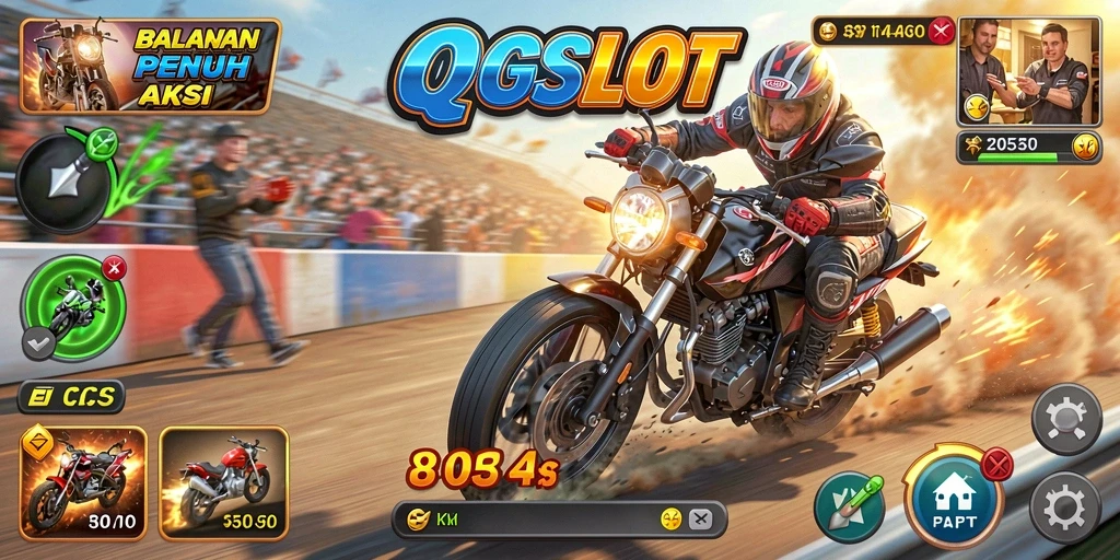Screenshot gameplay menunjukkan aksi balapan motor yang mendebarkan.