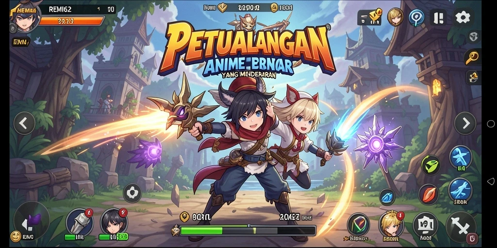Tampilan dinamis gameplay REMI62 yang menarik dan penuh warna.