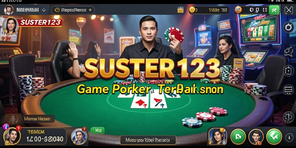 Screenshot utama SUSTER123 menampilkan visual poker yang seru dan interaktif.