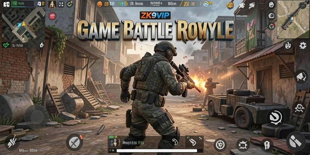 Screenshot gameplay ZK9VIP menampilkan pertempuran seru di arena terbuka.